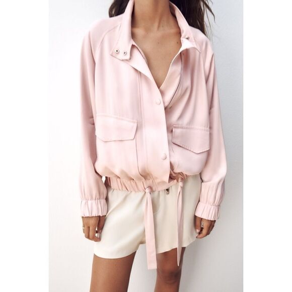 NWT Zara Pocketed Flowy Jacket in Pale Pink, Size Medium - Picture 3 of 15